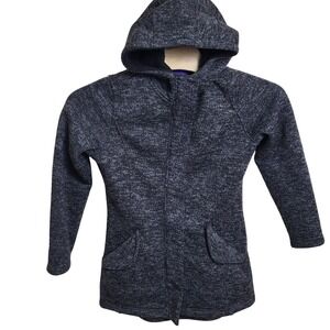 Madden‎ Girl Womens M Charcoal Heather Knit Hooded Zip Up Button Jacket Coat